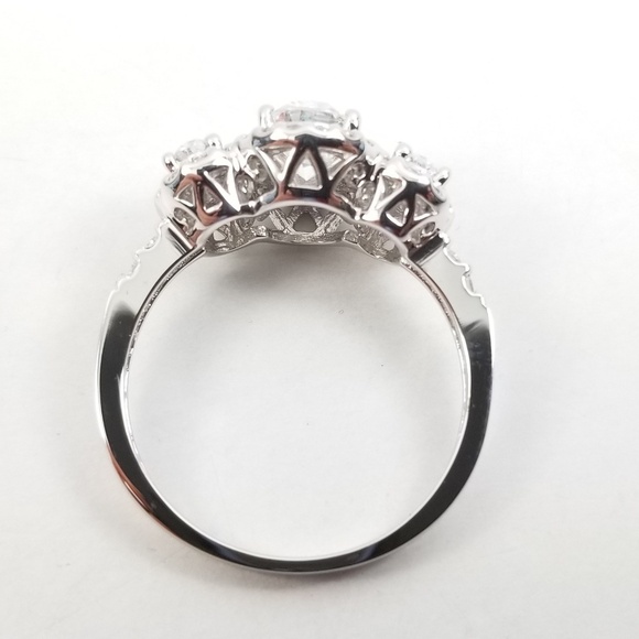 Platinum & Sterling Diamonique 3 Stone Oval Ring - Picture 2 of 8